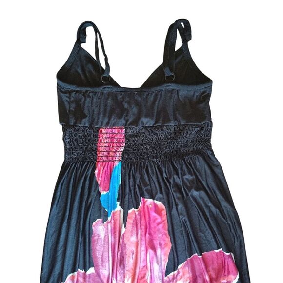 Y2K Black Pink Floral Hawaiian Maxi Tank Dress Size Small *fits Sm- Med - Picture 8 of 12